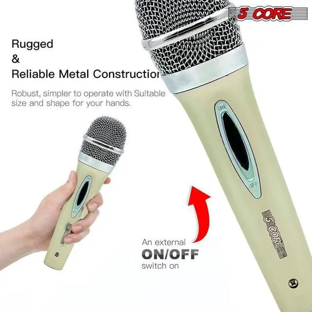 Alt view image 2 of 7 - 5 Core Premium Vocal Dynamic Cardioid Handheld Microphone Unidirectional Mic with 12ft Detachable XLR Cable to ¼ inch Audio Jack and On/Off Switch for Karaoke Singing (White) PM 286 WH
