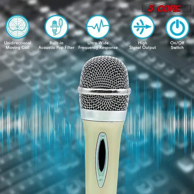 Alt view image 6 of 7 - 5 Core Premium Vocal Dynamic Cardioid Handheld Microphone Unidirectional Mic with 12ft Detachable XLR Cable to ¼ inch Audio Jack and On/Off Switch for Karaoke Singing (White) PM 286 WH