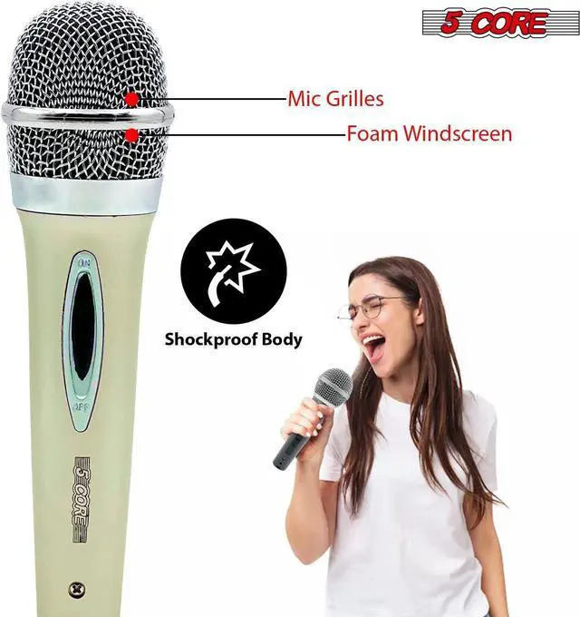 Alt view image 4 of 7 - 5 Core Premium Vocal Dynamic Cardioid Handheld Microphone Unidirectional Mic with 12ft Detachable XLR Cable to ¼ inch Audio Jack and On/Off Switch for Karaoke Singing (White) PM 286 WH