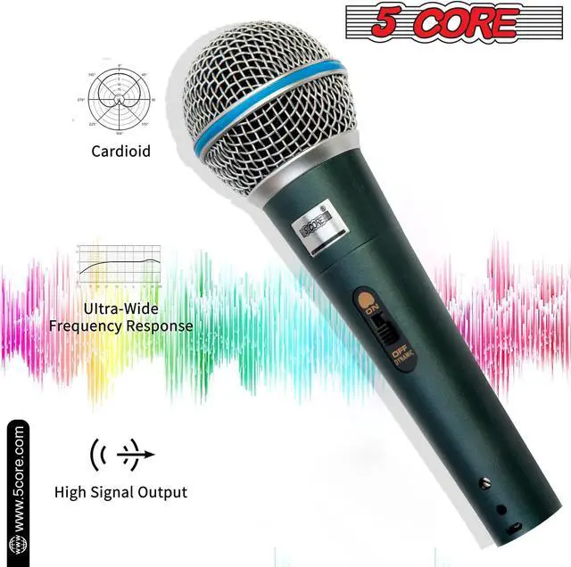 Alt view image 7 of 7 - 5 Core Premium Vocal Dynamic Cardioid Handheld Microphone Unidirectional Mic with 12ft Detachable XLR Cable to ¼ inch Audio Jack; Mic Clip; and On/Off Switch for Karaoke Singing BETA
