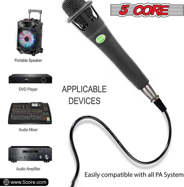Alt view image 2 of 7 - 5 Core Professional Dynamic Vocal Microphone - Unidirectional Handheld Mic XLR Karaoke Microphone with ON/OFF Switch Includes 12ft XLR Audio Cable to 1/4'' Audio Jack Included - MIC CROWN