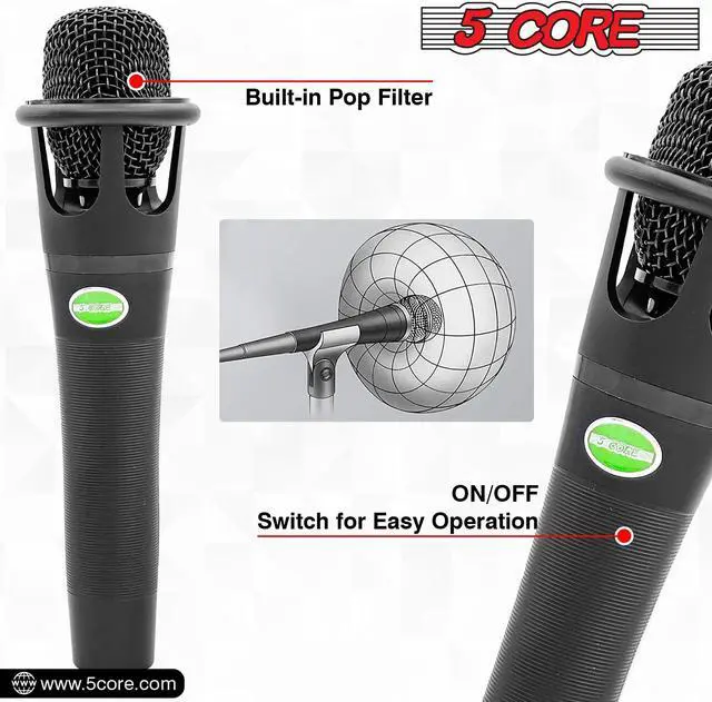 Alt view image 3 of 7 - 5 Core Professional Dynamic Vocal Microphone - Unidirectional Handheld Mic XLR Karaoke Microphone with ON/OFF Switch Includes 12ft XLR Audio Cable to 1/4'' Audio Jack Included - MIC CROWN