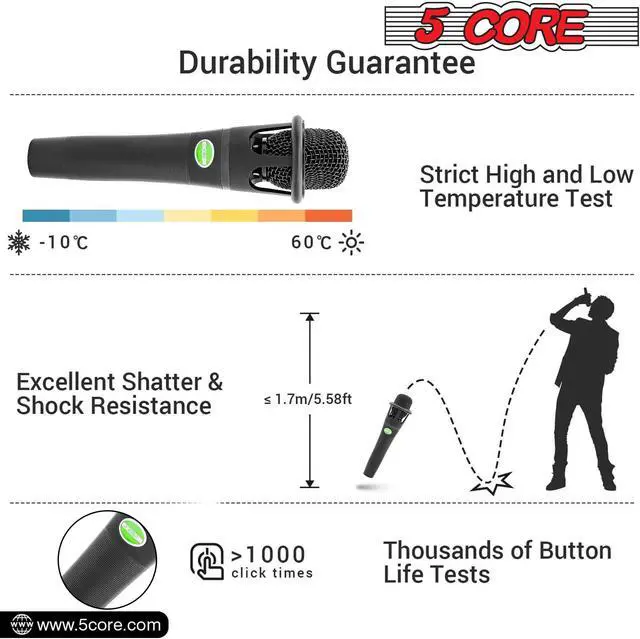 Alt view image 6 of 7 - 5 Core Professional Dynamic Vocal Microphone - Unidirectional Handheld Mic XLR Karaoke Microphone with ON/OFF Switch Includes 12ft XLR Audio Cable to 1/4'' Audio Jack Included - MIC CROWN