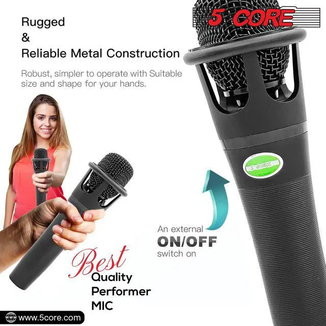 Alt view image 5 of 7 - 5 Core Professional Dynamic Vocal Microphone - Unidirectional Handheld Mic XLR Karaoke Microphone with ON/OFF Switch Includes 12ft XLR Audio Cable to 1/4'' Audio Jack Included - MIC CROWN