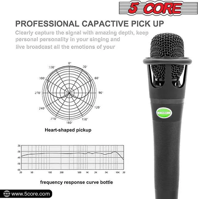 Alt view image 7 of 7 - 5 Core Professional Dynamic Vocal Microphone - Unidirectional Handheld Mic XLR Karaoke Microphone with ON/OFF Switch Includes 12ft XLR Audio Cable to 1/4'' Audio Jack Included - MIC CROWN