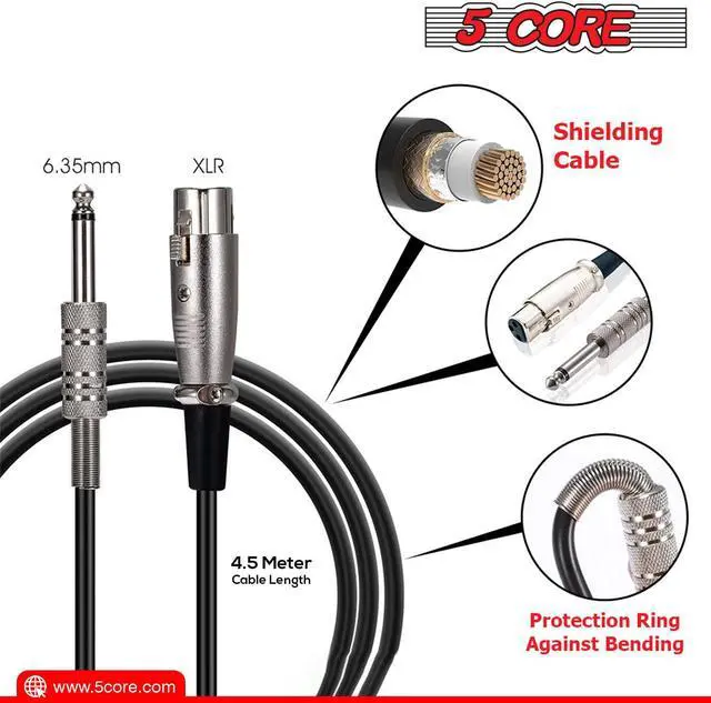 Alt view image 6 of 7 - 5 Core Premium Vocal Dynamic Cardioid Handheld Microphone Neodymium Magnet Unidirectional Mic; 16ft Detachable XLR Deluxe Cable to ¼ Audio Jack; Mic Clip; On/Off Switch for Karaoke Singing ND-58
