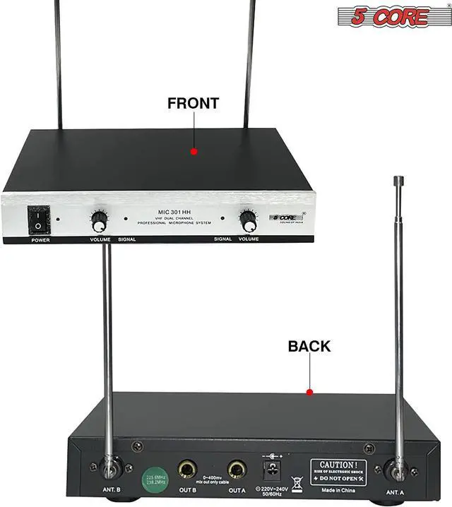 Alt view image 4 of 7 - 5Core VHF Dual Channel DIGITAL Wireless Microphone System Receiver 2x Hand Mic WM 301 HH
