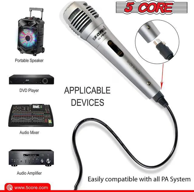 Alt view image 3 of 7 - 5 CORE 6 Pieces Vocal Dynamic Cardioid Handheld Microphone Unidirectional Mic with 2 X 5ft Detachable XLR Cable to ¼ inch Audio Jack and On/Off Switch for Karaoke Singing (Silver) PM -66k 3 pair