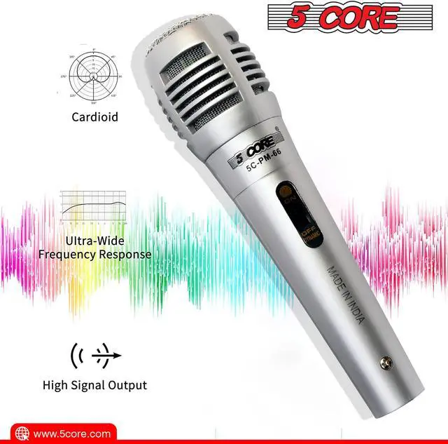 Alt view image 6 of 7 - 5 CORE 6 Pieces Vocal Dynamic Cardioid Handheld Microphone Unidirectional Mic with 2 X 5ft Detachable XLR Cable to ¼ inch Audio Jack and On/Off Switch for Karaoke Singing (Silver) PM -66k 3 pair