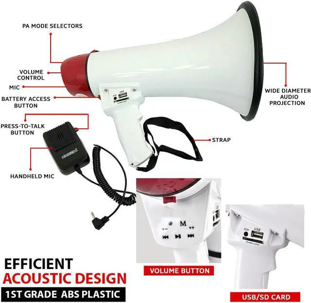 Alt view image 4 of 7 - 5Core Megaphone Handheld Bullhorn Cheer Loudspeaker Bull Horn Speaker Megaphono Siren Sling Strap Portable 20RF