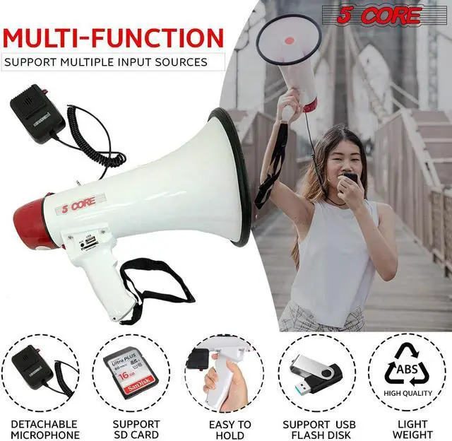 Alt view image 5 of 7 - 5Core Megaphone Handheld Bullhorn Cheer Loudspeaker Bull Horn Speaker Megaphono Siren Sling Strap Portable 20RF