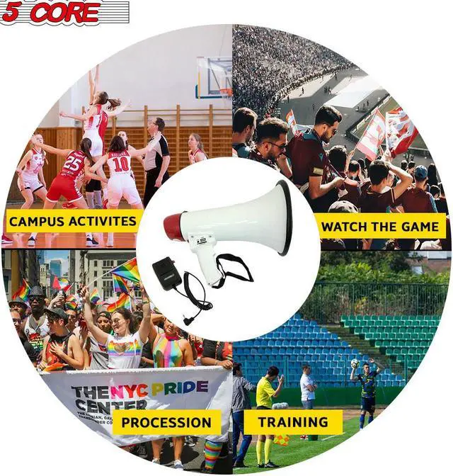 Alt view image 7 of 7 - 5Core Megaphone Handheld Bullhorn Cheer Loudspeaker Bull Horn Speaker Megaphono Siren Sling Strap Portable 20RF