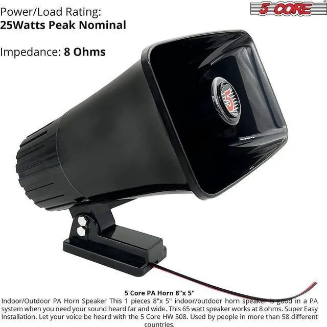 Alt view image 3 of 7 - 5 Core Outdoor Indoor PA Horn Speaker Waterproof and Loud 8" Power Horn 65W Peak Power 180 Degree Swiveling Adjustable Bracket Easy to Use Driver Siren Speaker Black HW 508