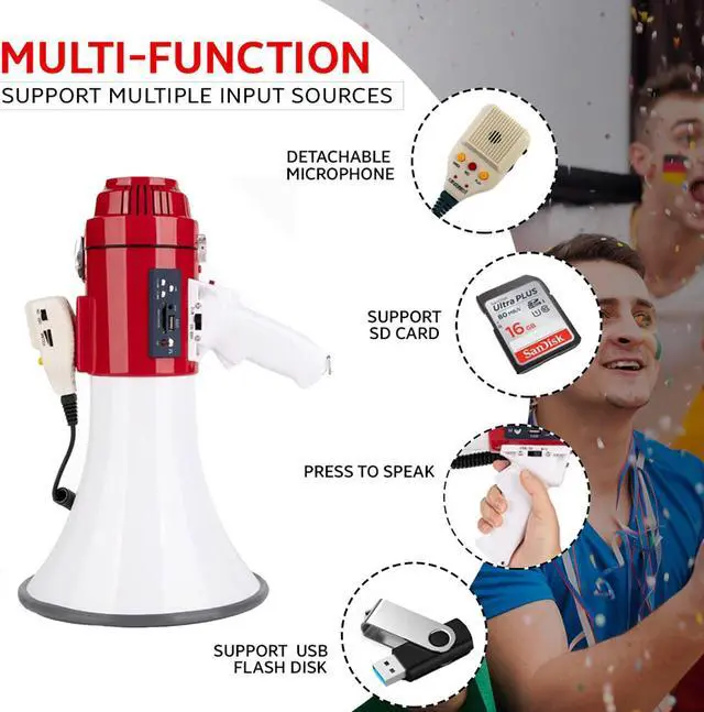 Alt view image 7 of 7 - 5Core Megaphone Speakers Pro Bullhorn Handheld Police Siren Voice Recording 77SF