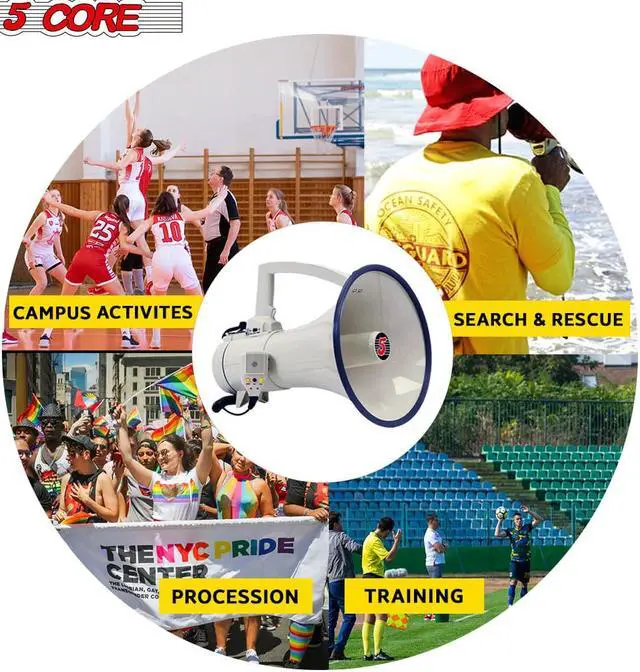 Alt view image 7 of 7 - Megaphone Bullhorn Cheer Horn Mic Recording Siren Blow Horn Hand Held Mega Phone Loudhailer 5 Core 3501 USB