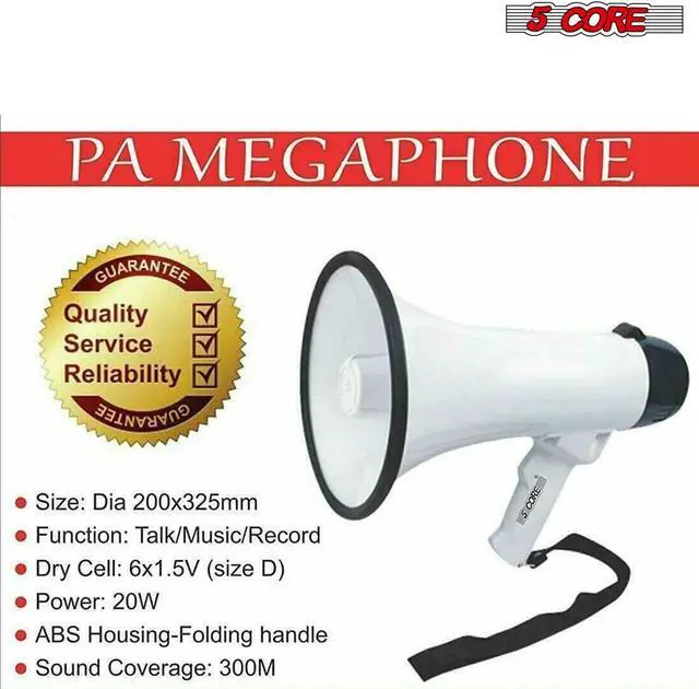 Alt view image 7 of 7 - 5Core Megaphone Handheld Bullhorn Cheer Loudspeaker Bull Horn Speaker Megaphono Siren Sling Strap Portable 20R WoB
