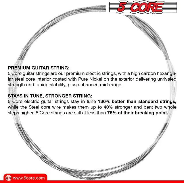 Alt view image 5 of 7 - 5 Core Electric Guitar Strings; Pure Nickel Guitar Strings .010-.048 Guitar Strings Electric 6 String set GS EL NK