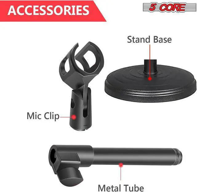 Alt view image 5 of 7 - Desktop Microphone Stand Table Desk Mic Holder Stands Clip Holder Mount Clamp Round Base Podcast Recording 5Core MS RBS BOOM Ratings Best Deal