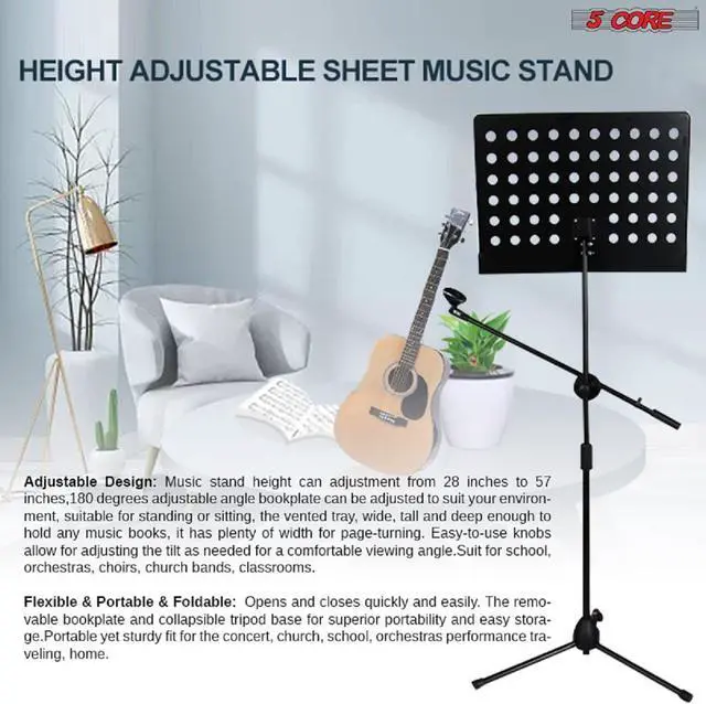 Alt view image 2 of 7 - 5 Core Sheet Music Stand With Mic Stand Holder - 3 IN 1 Professional Portable Music Stand with Folding Tray;  Detachable Microphone Stand Dual-Use for Sheet Music & Projector Stand MUS MH