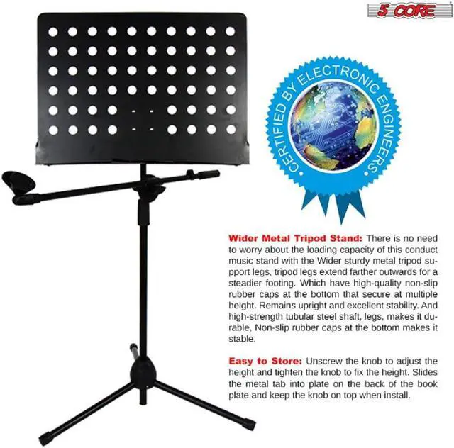 Alt view image 3 of 7 - 5 Core Sheet Music Stand With Mic Stand Holder - 3 IN 1 Professional Portable Music Stand with Folding Tray;  Detachable Microphone Stand Dual-Use for Sheet Music & Projector Stand MUS MH