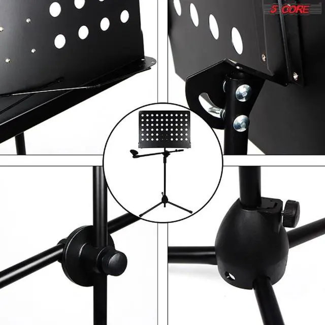 Alt view image 6 of 7 - 5 Core Sheet Music Stand With Mic Stand Holder - 3 IN 1 Professional Portable Music Stand with Folding Tray;  Detachable Microphone Stand Dual-Use for Sheet Music & Projector Stand MUS MH