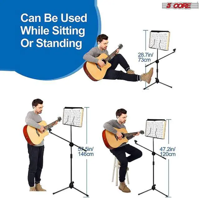 Alt view image 5 of 7 - 5 Core Sheet Music Stand With Mic Stand Holder - 3 IN 1 Professional Portable Music Stand with Folding Tray;  Detachable Microphone Stand Dual-Use for Sheet Music & Projector Stand MUS MH