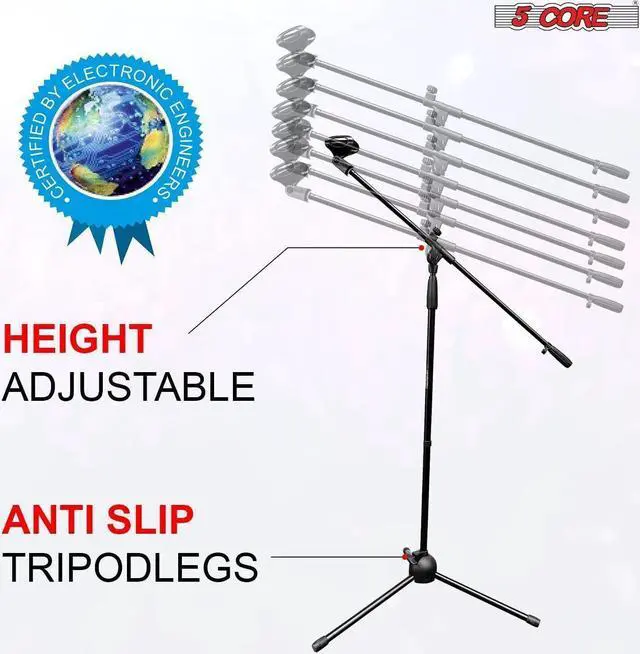 Alt view image 5 of 7 - 5 Core Foldable Tripod Microphone Stand - Universal Mic Mount and Height Adjustable from 36 to 65 Inch High w/ Extending Telescoping Boom Arm Up to 30" - Knob Tension Lock Mechanism w/ Mic Clip MS 080