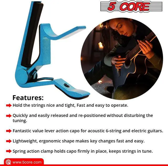 Alt view image 7 of 7 - 5 Core Guitar Capo Acoustic Clip Guitar String Instrument Clamp Fret Electric Guitar Accessories Kapo Guitar Neck CAPO BLUE