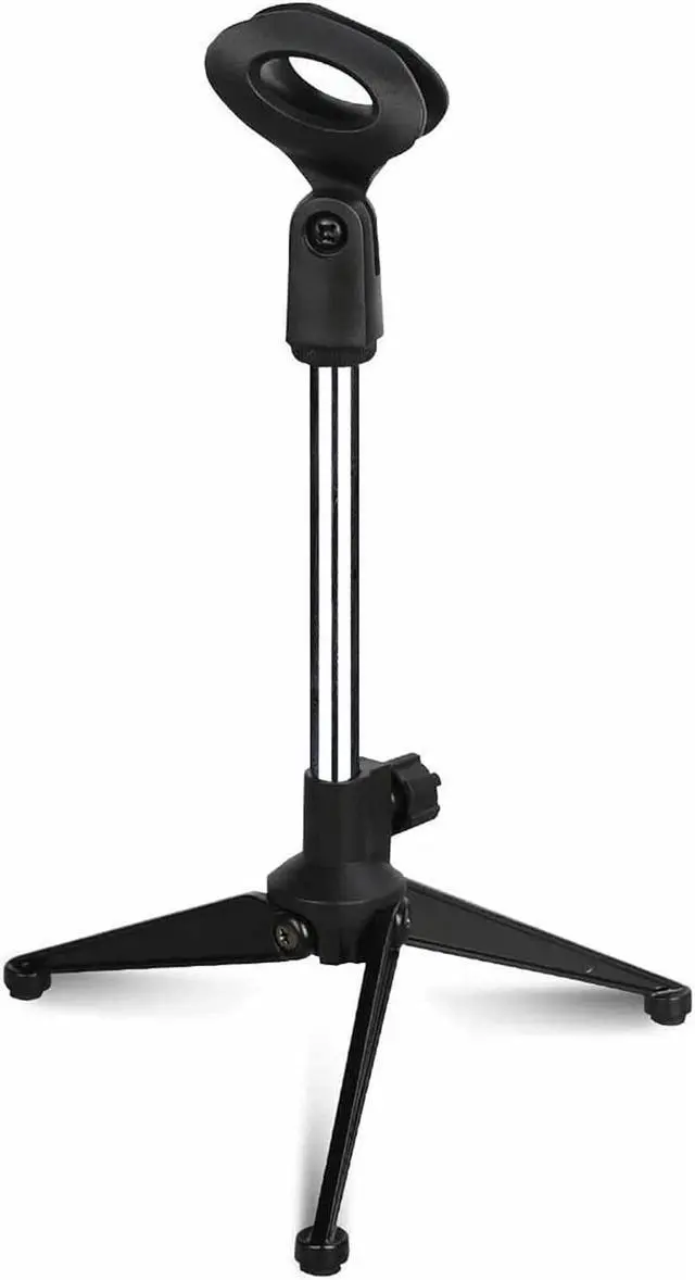 Main image of Mini Microphone Stand Tripod Universal Adjustable Desk Microphone Stand Portable Foldable Table Top Desktop Stand with Small Plastic Microphone Clip 5 Core