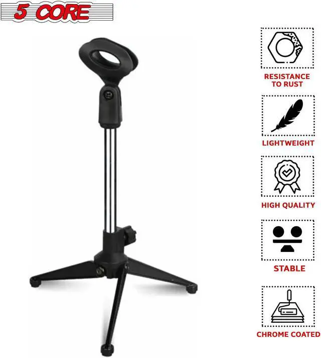 Alt view image 4 of 7 - Mini Microphone Stand Tripod Universal Adjustable Desk Microphone Stand Portable Foldable Table Top Desktop Stand with Small Plastic Microphone Clip 5 Core