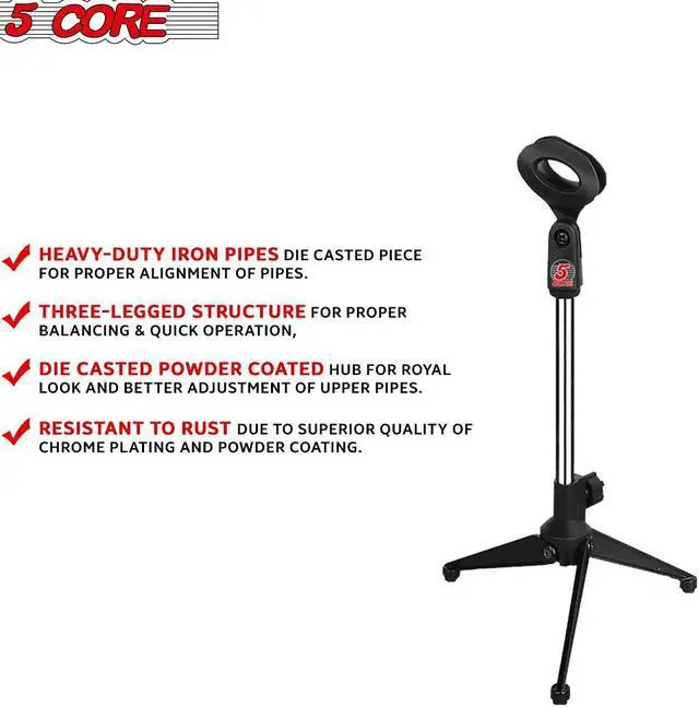 Alt view image 7 of 7 - Mini Microphone Stand Tripod Universal Adjustable Desk Microphone Stand Portable Foldable Table Top Desktop Stand with Small Plastic Microphone Clip 5 Core