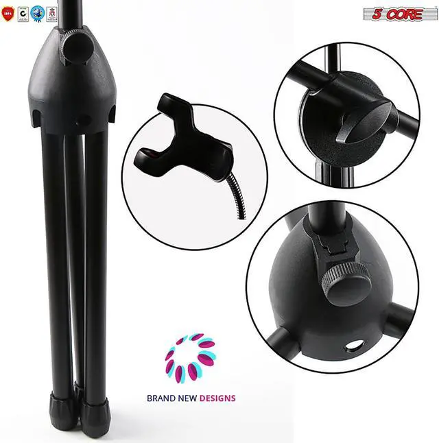 Alt view image 7 of 7 - 5 Core Mic Stand with Tablet and Phone Holder  Adjustable Gooseneck Microphone Stand;  Collapsible Tripod Boom Mic Stand With Mic Clip Holder & Phone Clamp for Singing;  Karaoke;  Studio;  Parties