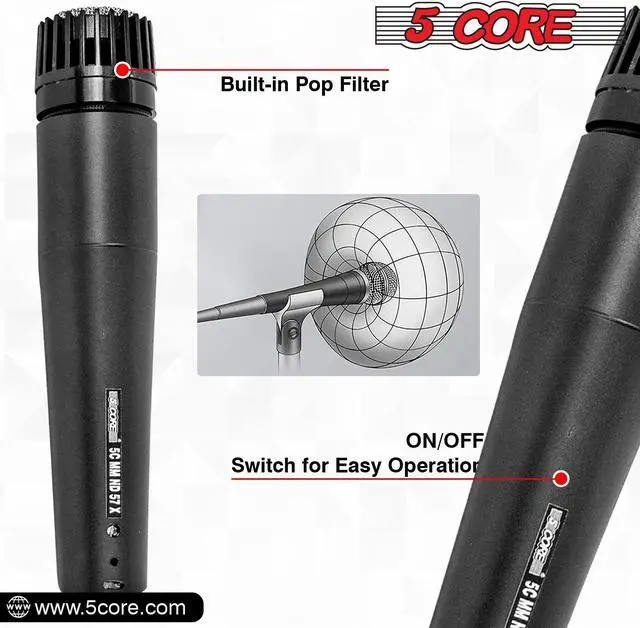 Alt view image 3 of 7 - 5Core Microphone Professional Audio Dynamic Cardiod Karaoke Singing Wired ND-57X