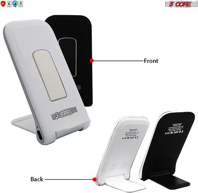 Alt view image 3 of 7 - Dock Stand Charger Wireless Black & White 1 Pair Qi 15W Wire Less Fast Charger Pad Stand Quick Charging 5 Core CDKW03