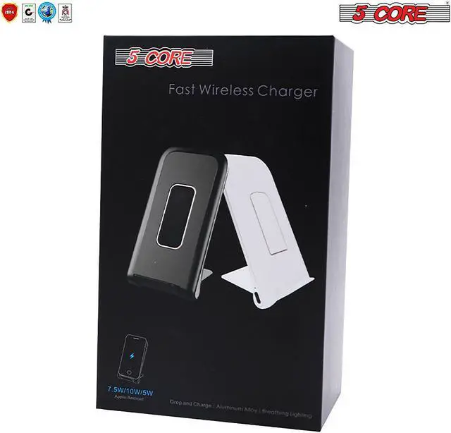 Alt view image 7 of 7 - Dock Stand Charger Wireless Black & White 1 Pair Qi 15W Wire Less Fast Charger Pad Stand Quick Charging 5 Core CDKW03