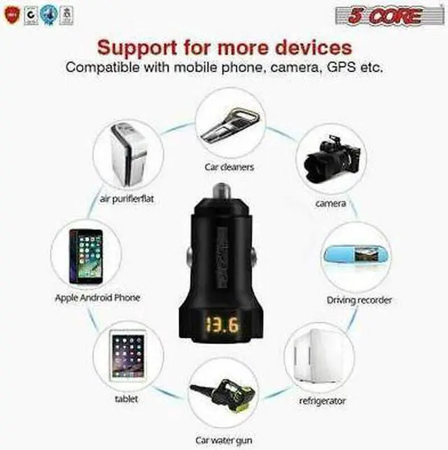 Alt view image 2 of 7 - 5Core 12V Car USB Fast Charger Dual USB Port Adapter For IPhone Samsung 10 Pack CDKC11 2USB
