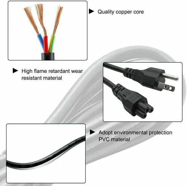 Alt view image 2 of 7 - 5 Core Replacement UL Listed AC Wall Power Cord 10 Feet 3 Prong Universal AC Cable for LG TV Dell HP Asus Toshiba Lenovo Acer Samsung Laptop Notebook Computer Charger PL 1002