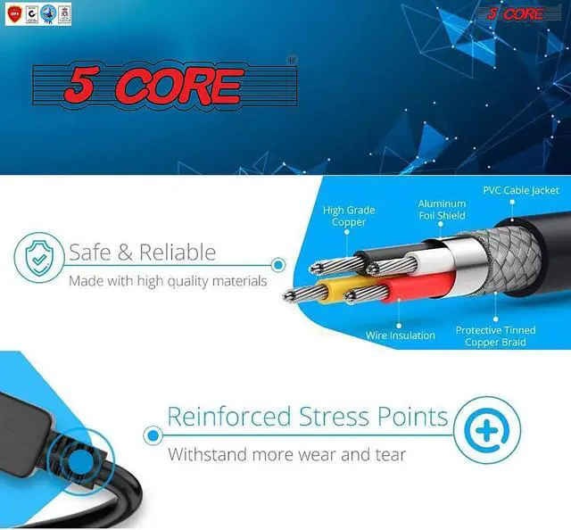 Alt view image 3 of 7 - 5 Core Replacement UL Listed AC Wall Power Cord 10 Feet 3 Prong Universal AC Cable for LG TV Dell HP Asus Toshiba Lenovo Acer Samsung Laptop Notebook Computer Charger PL 1002