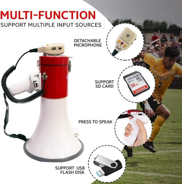 Alt view image 4 of 7 - Megaphone Speakers Blow Horn Pro Sports Event Bull Loud Cheer Speaker Recording 66SF 5 Core