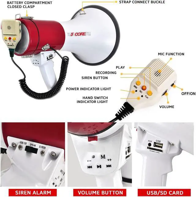 Alt view image 5 of 7 - Megaphone Speakers Blow Horn Pro Sports Event Bull Loud Cheer Speaker Recording 66SF 5 Core