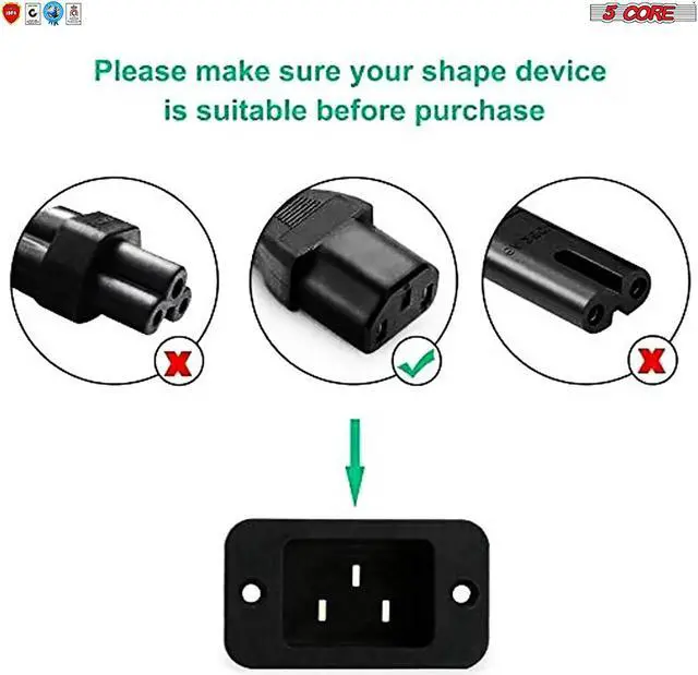 Alt view image 3 of 7 - 5 Core Extra Long AC Wall Power Cord for Led TV Vizio Samsung 12 Feet 3 Prong PC 1002