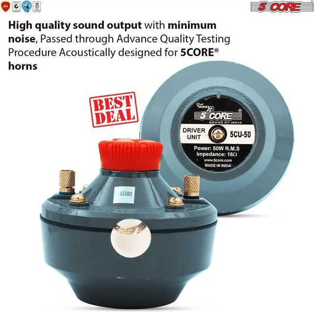 Alt view image 7 of 7 - 5 Core 50 Watt RMS (500W PMPO) 16 ohms Speaker Compression Driver 160Hz - 7KHz Frequency; Mid Range Tweeter Unit with Aluminium Body with Diaphragm Screw on Type (DU-50)