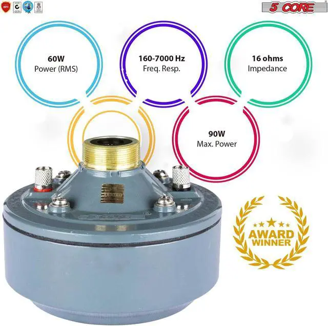 Alt view image 5 of 7 - Compression Horn Tweeter Driver Unit Screw-On Speaker 8 ohms High Frequency 5 Core DU 60WRatings Online