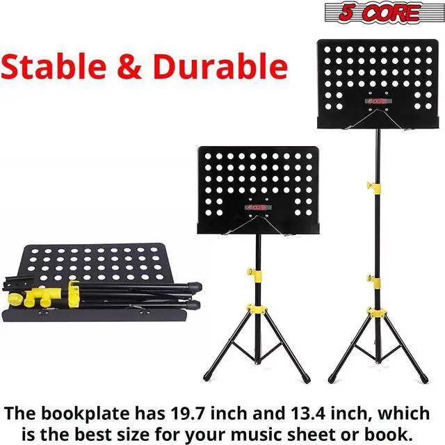 Alt view image 3 of 7 - 5 Core Sheet Music Stand Professional Folding Adjustable Portable Orchestra Music Sheet Stands; Heavy Duty Super Sturdy MUS YLW