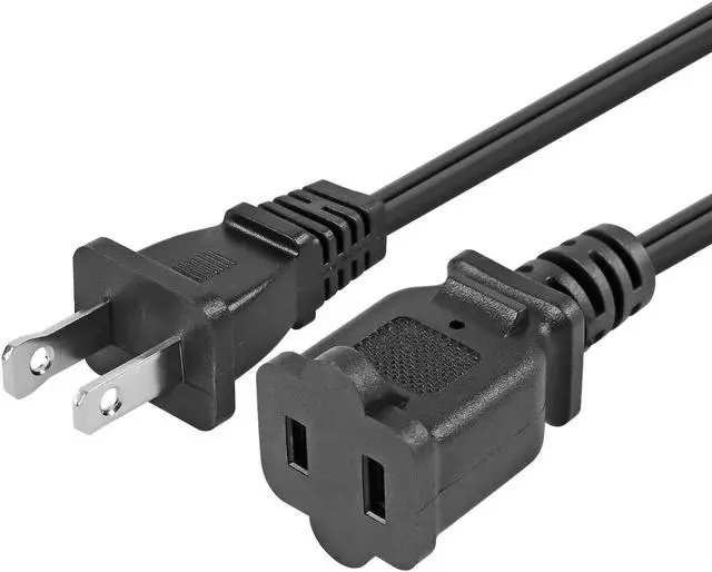Alt view image 3 of 5 - 2-Prong Male-Female Extension Power Cord Cable; Outlet Extension Cable Cord US AC 2-Prong Male-Female Power Cable 13A/125V; Black 5 Core EXC BLK 15FT