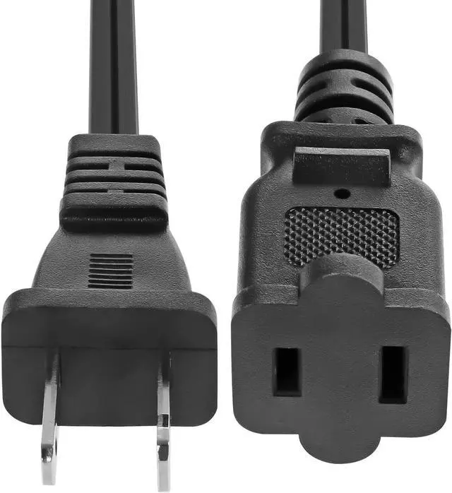 Alt view image 4 of 5 - 2-Prong Male-Female Extension Power Cord Cable; Outlet Extension Cable Cord US AC 2-Prong Male-Female Power Cable 13A/125V; Black 5 Core EXC BLK 15FT