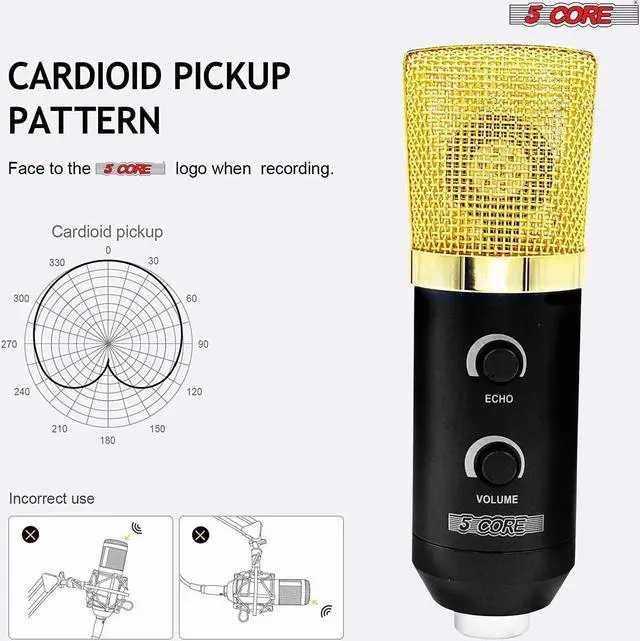 Alt view image 5 of 7 - 5 Core Microphone Condenser Mic for Computer Gaming; Podcast Tripod Stand Kit for Streaming; Recording; Vocals; Voice; Cardioids Studio Microphone