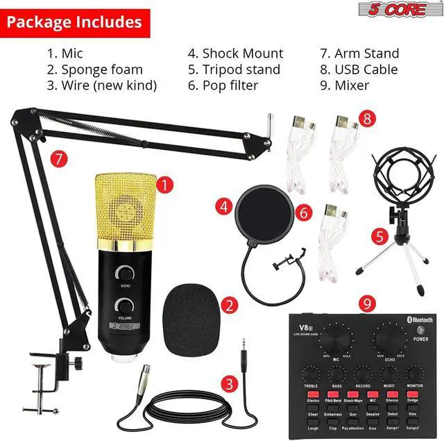 Alt view image 6 of 7 - 5 Core Microphone Condenser Mic for Computer Gaming; Podcast Tripod Stand Kit for Streaming; Recording; Vocals; Voice; Cardioids Studio Microphone