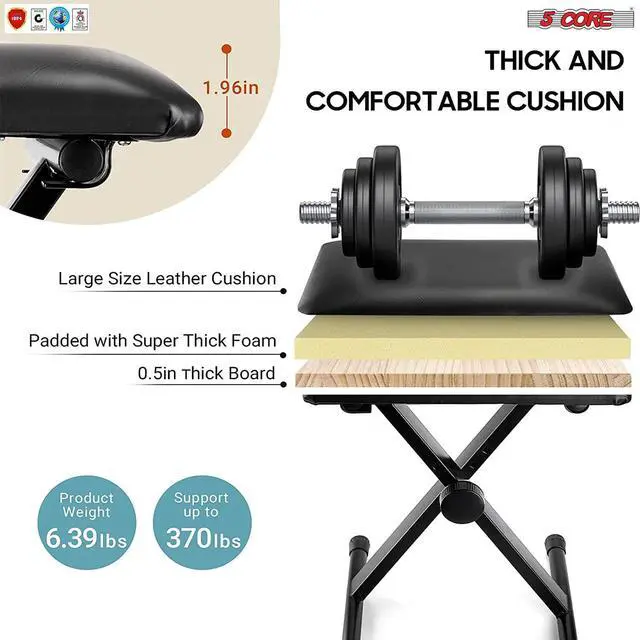 Alt view image 5 of 7 - 5 Core Premium Adjustable Padded Keyboard X-Style Bench Portable Foldable Piano Keyboard Stool Extra Thick Padded Chair 4 Non-Slip Rubber Feet; Thick Foam Cushion; Black DS 02