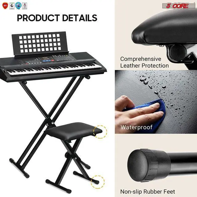 Alt view image 6 of 7 - 5 Core Premium Adjustable Padded Keyboard X-Style Bench Portable Foldable Piano Keyboard Stool Extra Thick Padded Chair 4 Non-Slip Rubber Feet; Thick Foam Cushion; Black DS 02